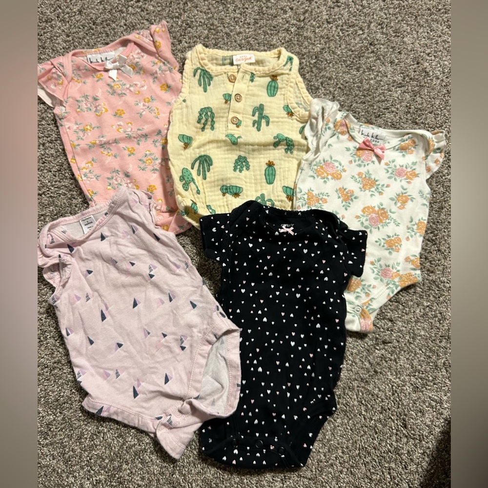 Bundle/Lot of 5 Baby Bodysuits - Nordstrom, Nicole Miller, Cat & Jack, Carters